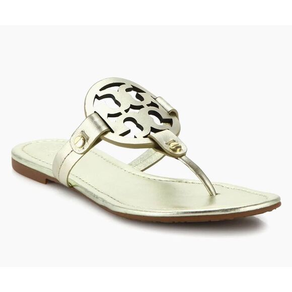 Tory Burch Sandals Miller Metallic Gold Leather Size 10 - Picture 1 of 7